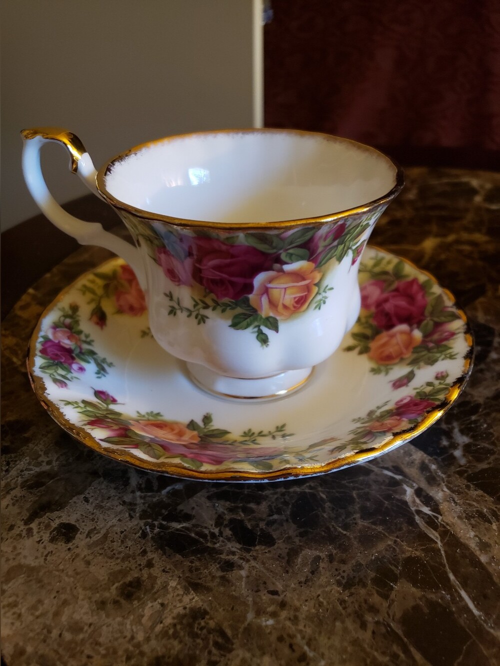 Royal Albert White Teacup with Pink, Red and Yellow Rose Design